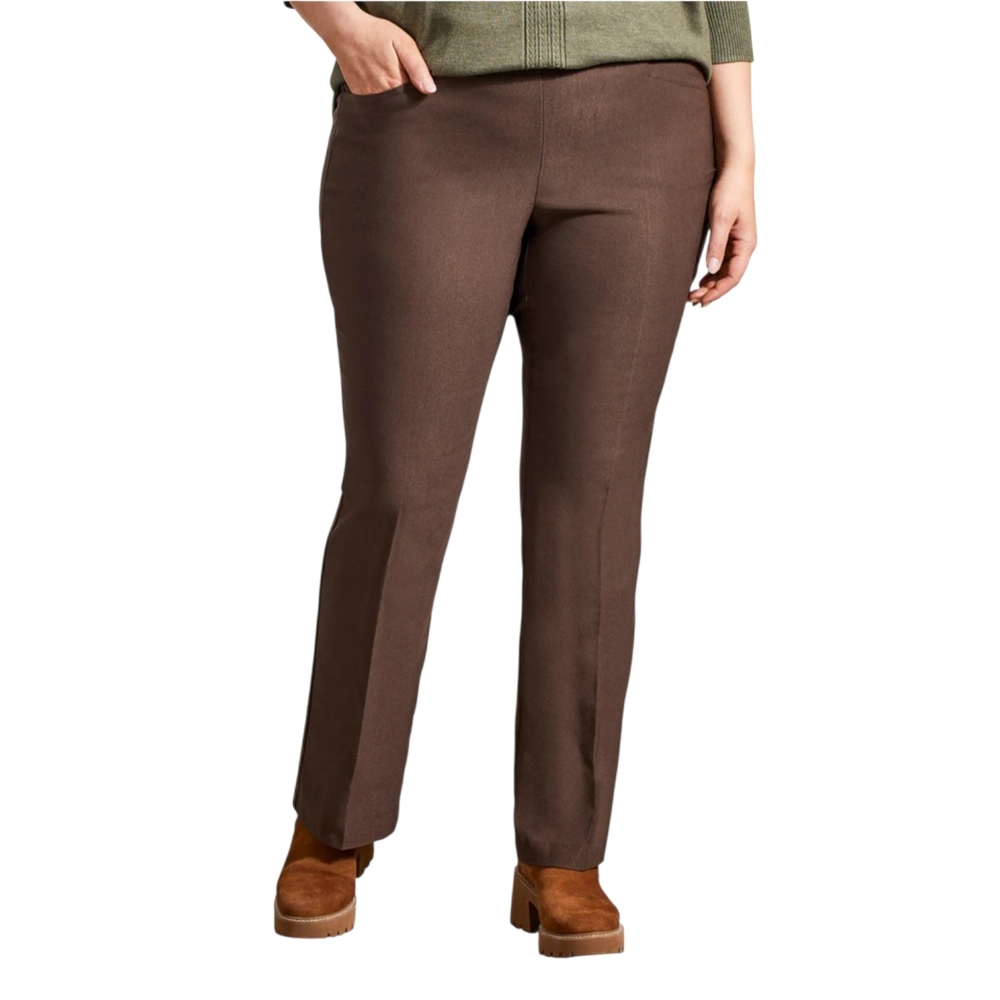 Tribal EcoVero Flatten It Straight-Leg Pull-On Brown High-Waist Casual Pants 20W